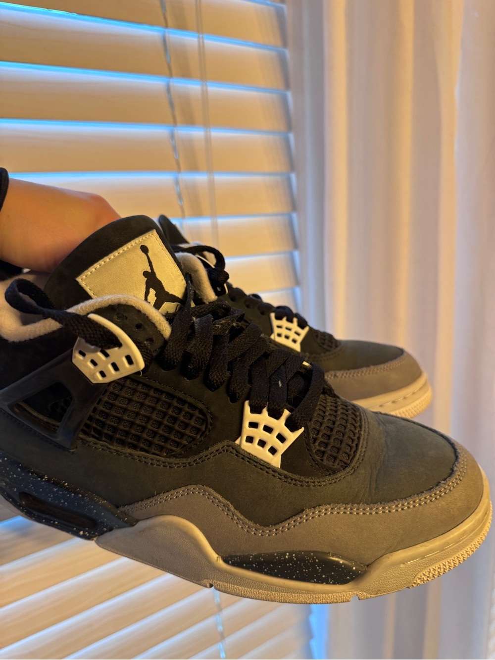 Jordan Retro Sneaker in Black and Gray with Cream Accents - Picture 2 of 7